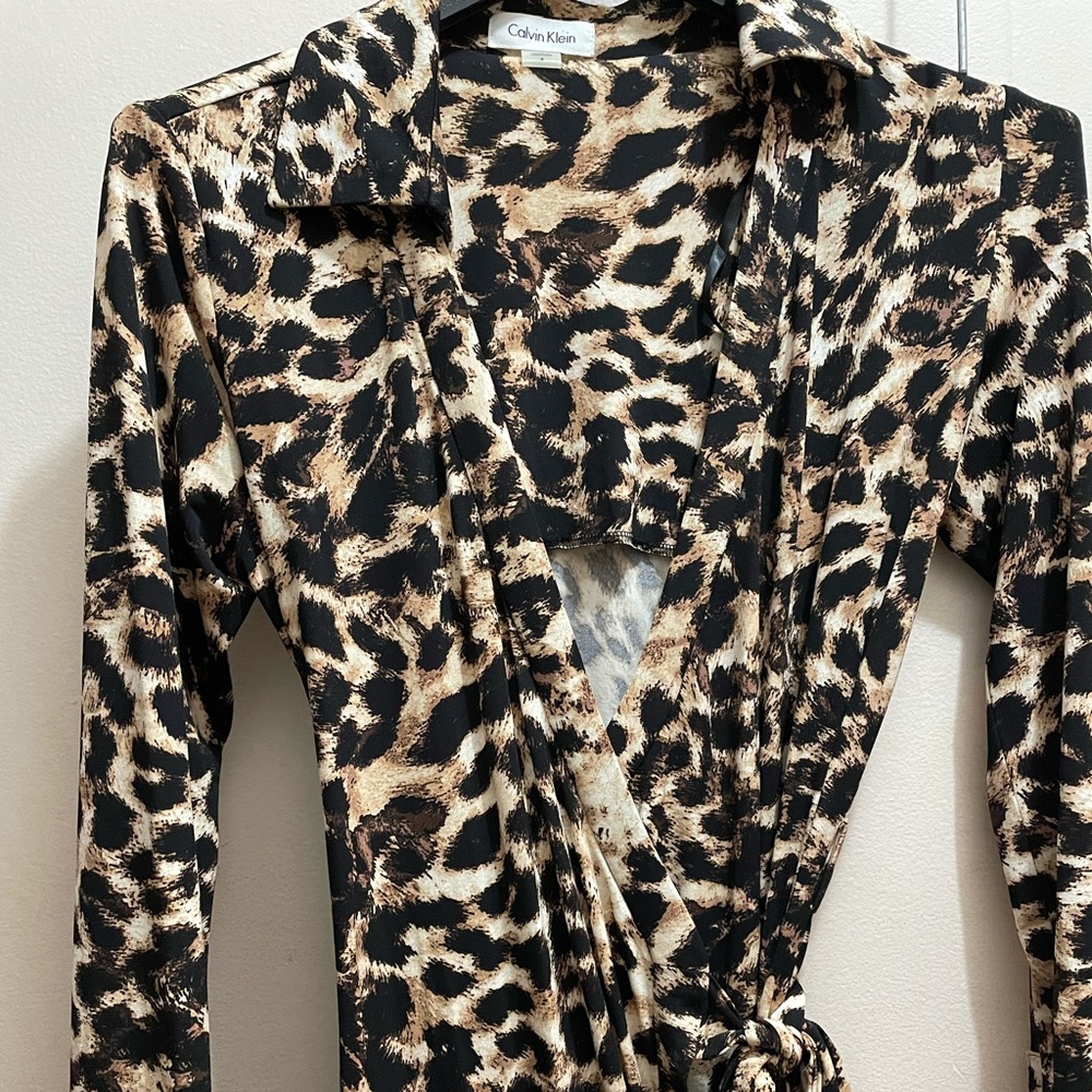 Calvin Klein Leopard Print Wrap Dress